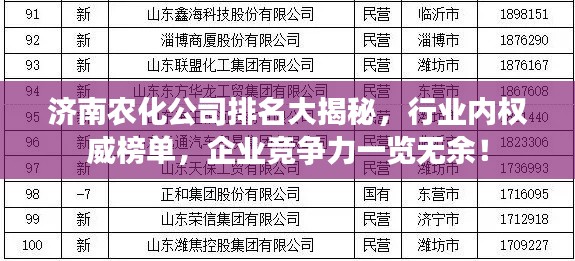 济南农化公司排名大揭秘，行业内权威榜单，企业竞争力一览无余！